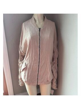 Free People Ruched Linen Bomber Jacket, size med, NWT, almond